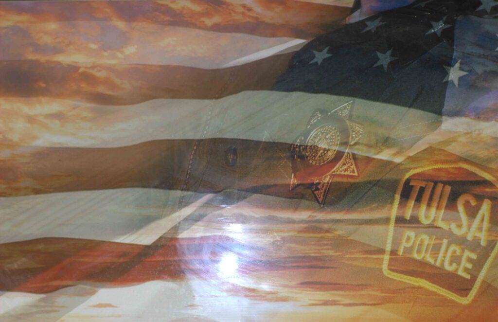 Tulsa Police badge and flag