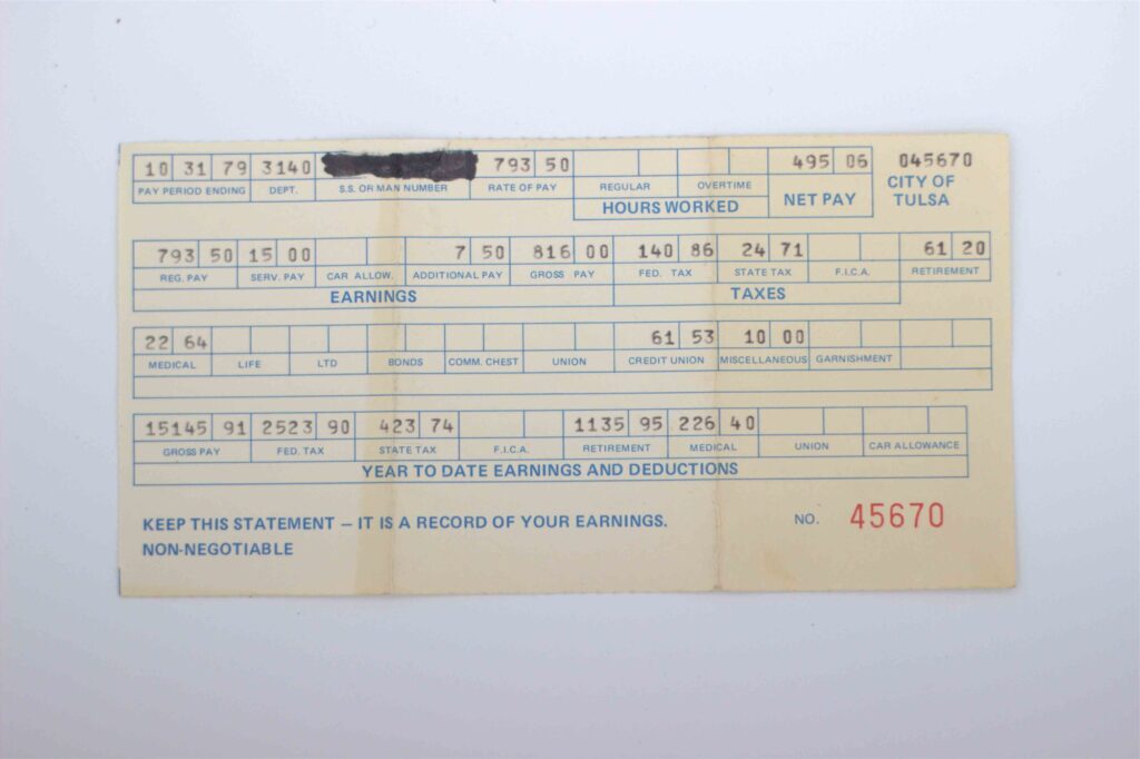City of Tulsa officer paycheck stub